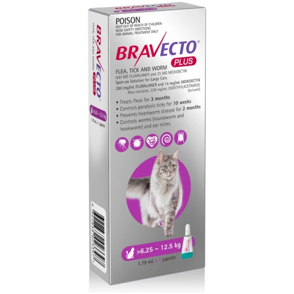 Bravecto Plus for Large Cats 13.8-27.5 lbs - 1 Dose Exp Mar 2027